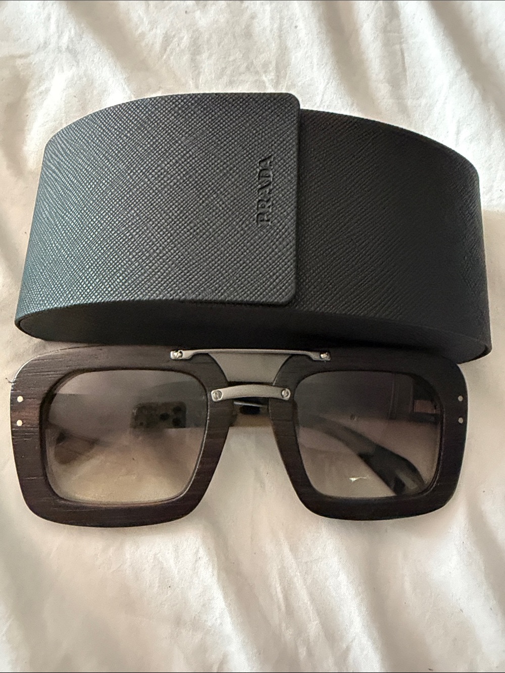 Prada Dark Wood-Tone Square Sunglasses with Gradient Lenses